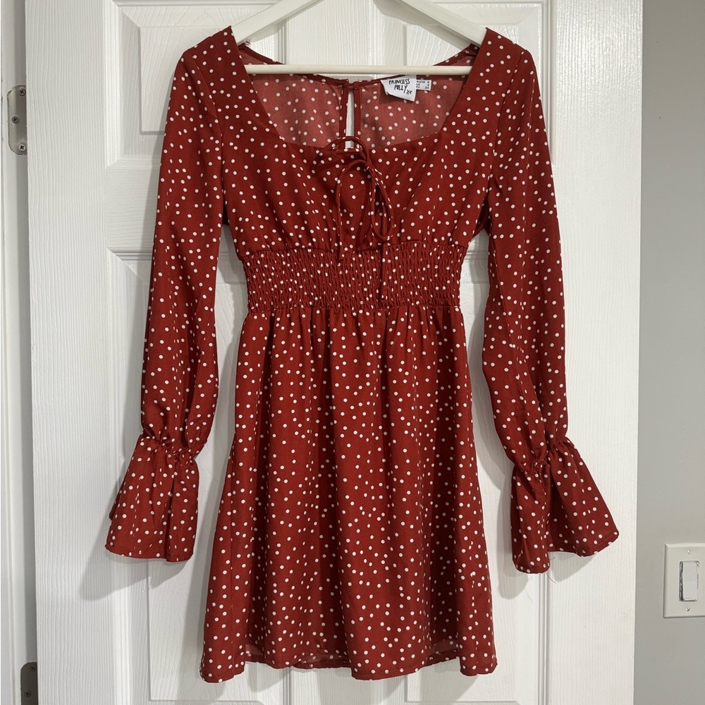 Women’s Long Sleeve Maroon Polka Dot Dress Size 2